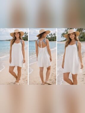 BCBGeneration White Embroidered Open Back Boho Dress XS